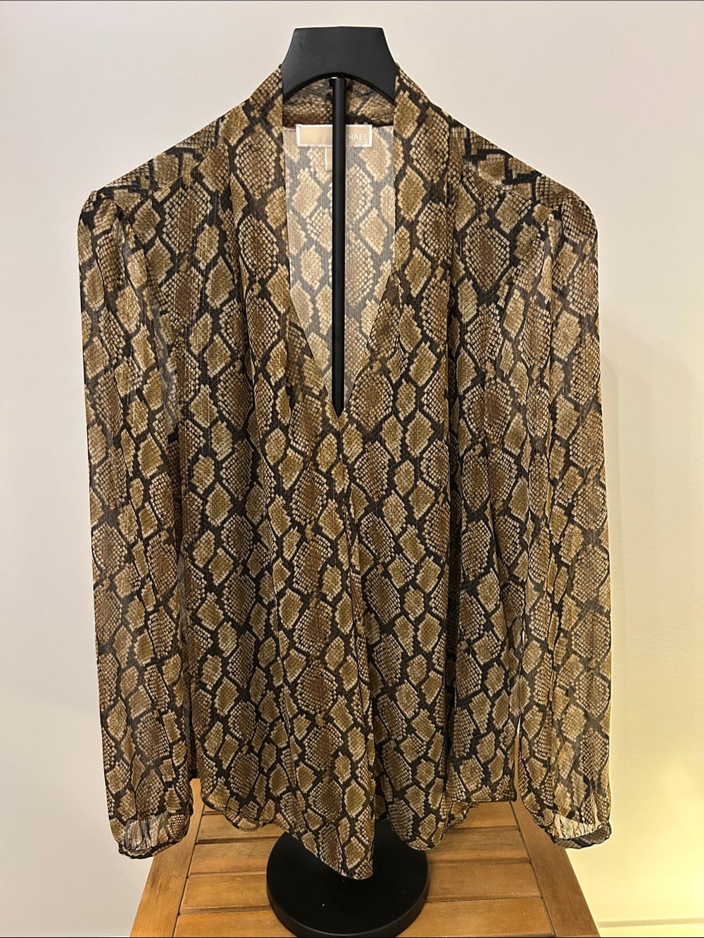 MICHAEL Michael Kors Brown Snake-Print Long Sleeve Blouse Size L
